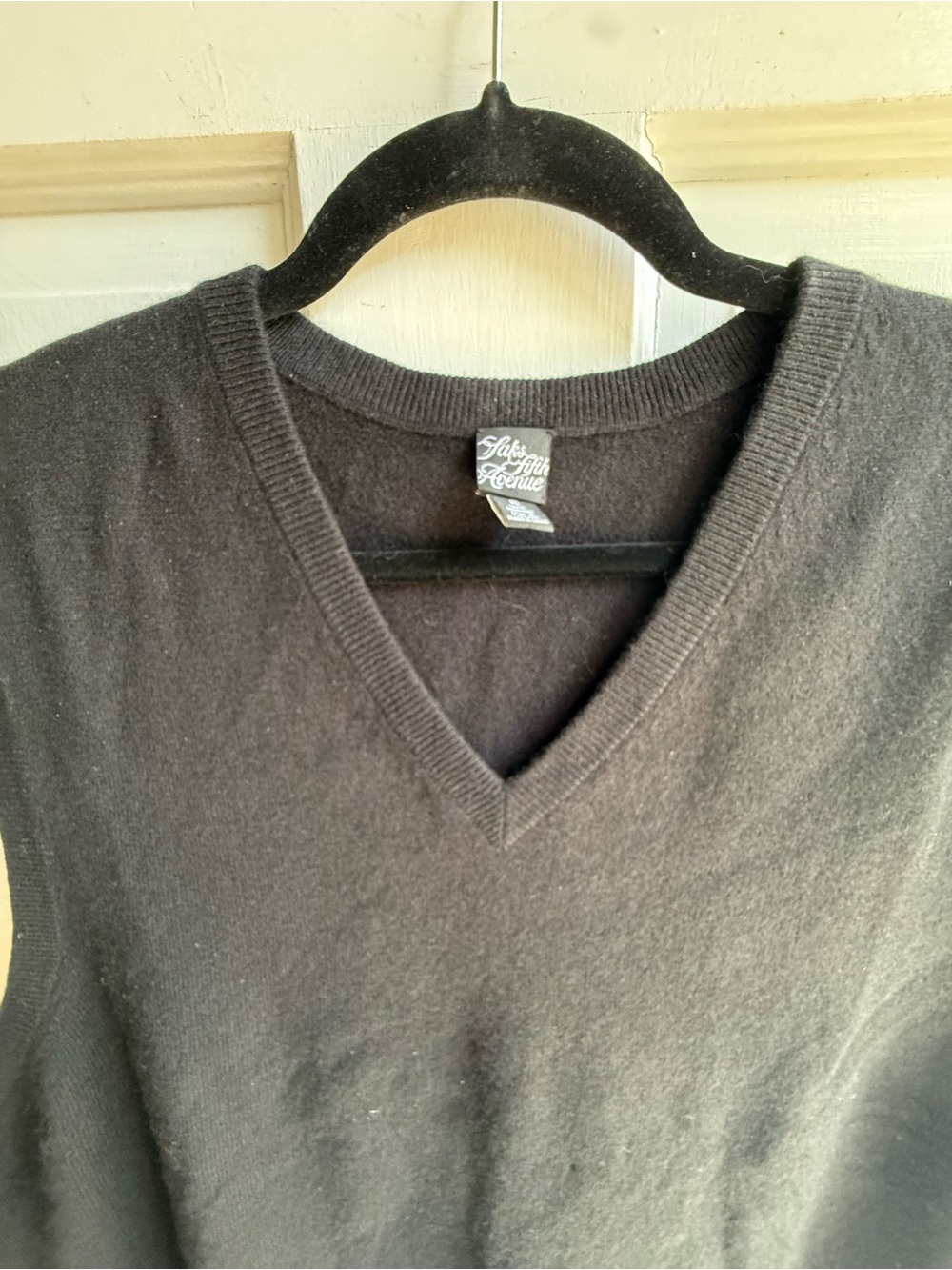 Vintage Saks Fifth Avenue Cashmere Men’s Black V-Neck Sweater Vest